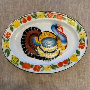 Vintage Enamelware Turkey Design Oval Platter